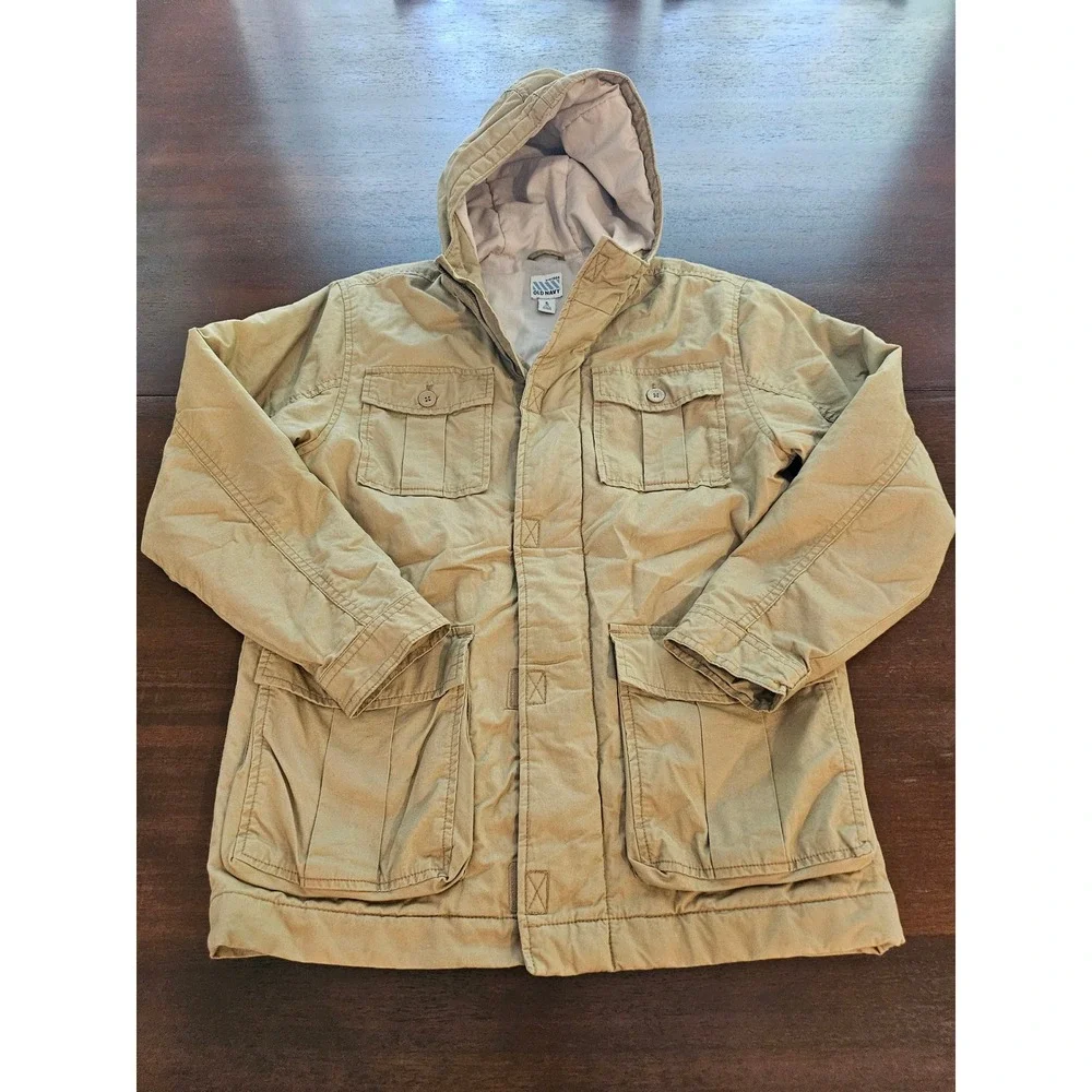 Old Navy Field Jacket XL 14-16 Tan Hooded Utility Cargo Coat